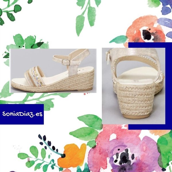 71000 BEIGE WEDGE SANDAL, ORNAMENT, COMFORTABLE INSOLE, WEDGE SOLE 6 CM