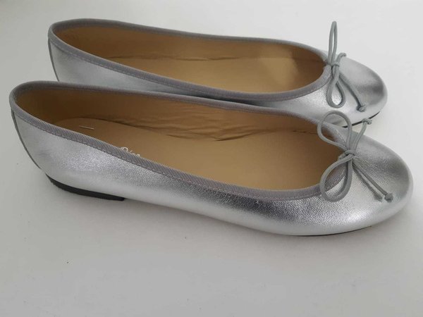 93150511 SILVER METAL LEATHER BALLERINA, INSOLE LEATHER, FLAT SOLE, SIZE 42/46