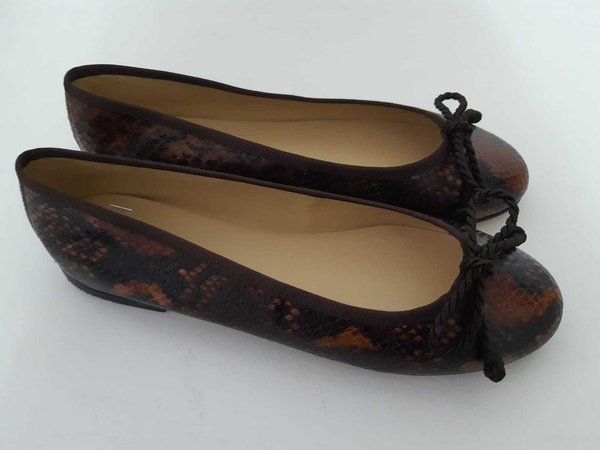 23100613 BROWN LEATHER REPTIL BALLERINA, INSOLE LEATHER, FLAT SOLE. SIZES 42/46