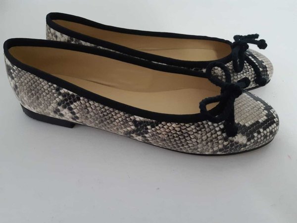 23100609 REPTIL BLACK & WHITE LEATHER BALLERINA, INSOLE LEATHER, SIZES 42/46