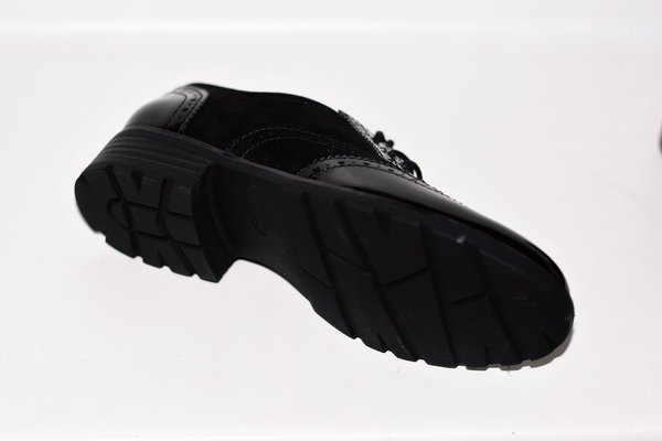 97053302 BLACK LEATHER AND SUEDE SHOE, PADDED INSOLE, HEEL 4 CM.   SIZES 32/35