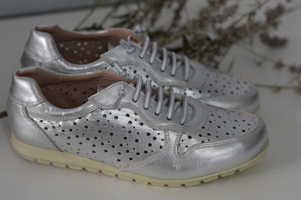 83000709 SILVER METALLIC LEATHER SNEAKERS, LEATHER INSOLE, RUBBER SOLE. 42/46