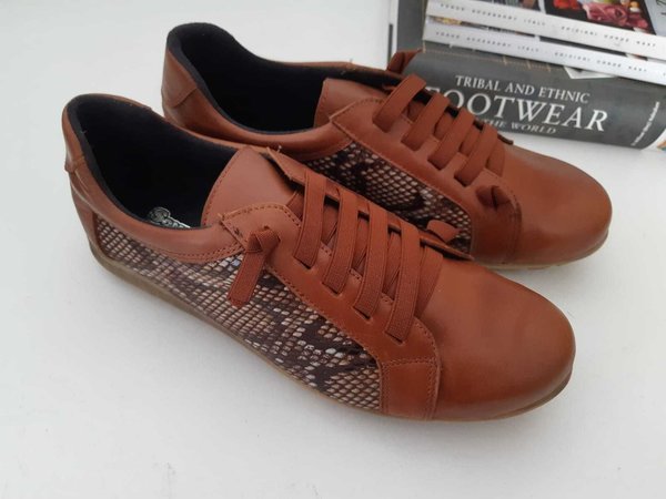 23000713 BROWN AND REPTIL LEATHER SPORT SHOES, INSOLE LEATHER, FLAT SHOES SOLE
