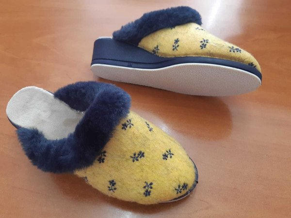 97104000 YELLOW & BLUE SLIPPERS HOMEWEAR, CONFORTABLE INSOLE, WEDGE SOLE 4 CM