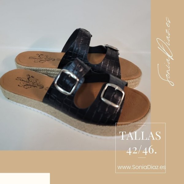 13007402 BLACK LEATHER SANDAL DOUBLE BUCKLE, CONFORTABLE INSOLE LEATHER